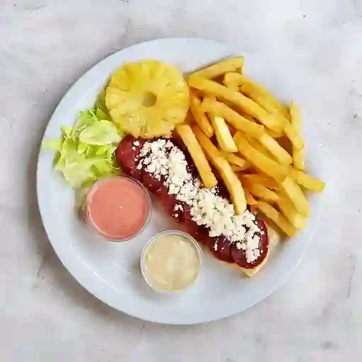 Salchipapa Suiza