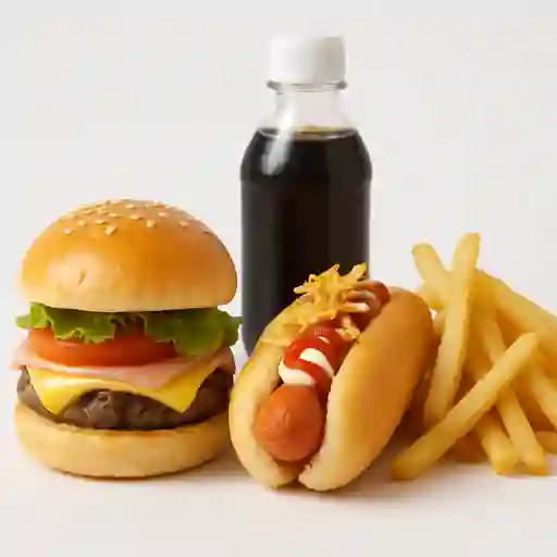 Mini Combo de Hamburguesa, Mini Perro y Mini Gaseosa y Papas