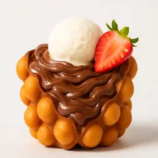Wafle de Buñuelo con Nutella Helado y Fresa
