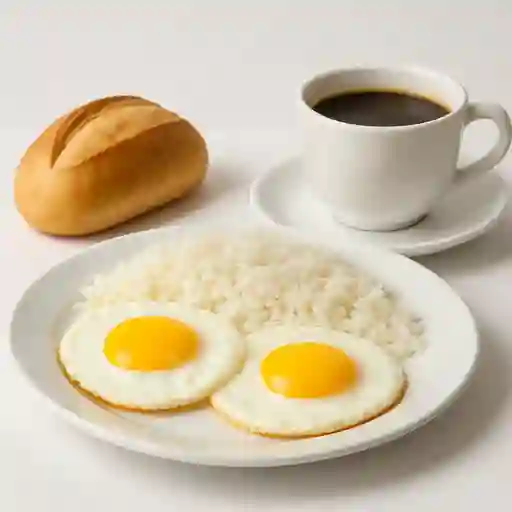 Huevos Arroz, Pan, Bebida Caliente