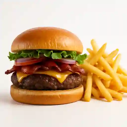 Hamburguesa Ahumada Al Barril y Papas