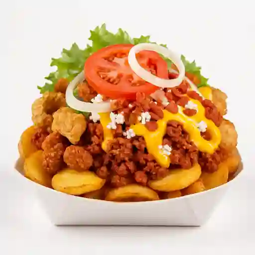 Papas con Chicharrones Chorizo
