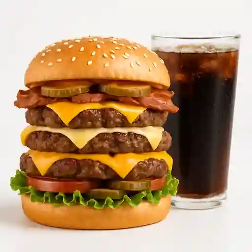 Hamburguesa Clasica Triple + Gaseosa 400 ml
