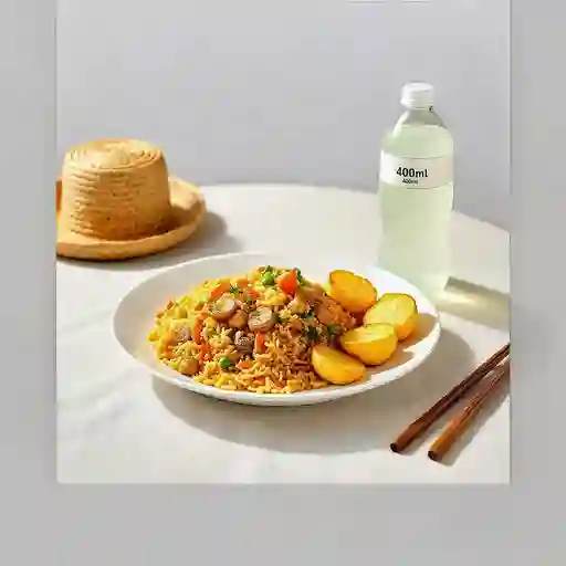 Arroz chino personal + papa salada + gaseosa 400ml
