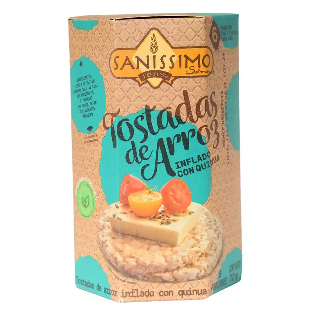 Tostadas de Arroz Inflado Con Quinua Sanissimo 100% Salmas 72 g