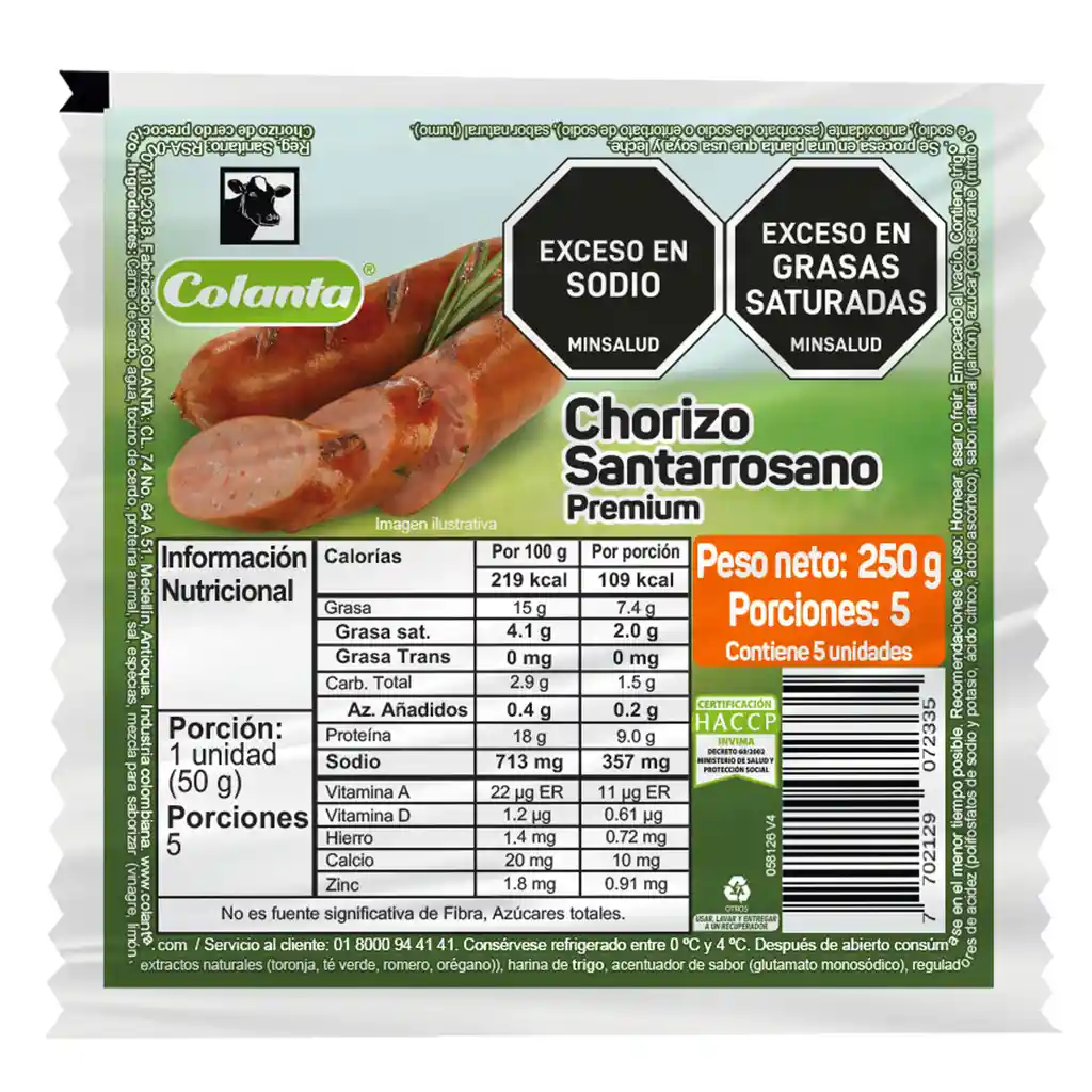Colanta Chorizo Santarrosano Premium  