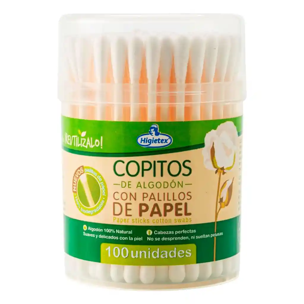 Higietex Copitos de Algodón con Palillos de Papel 