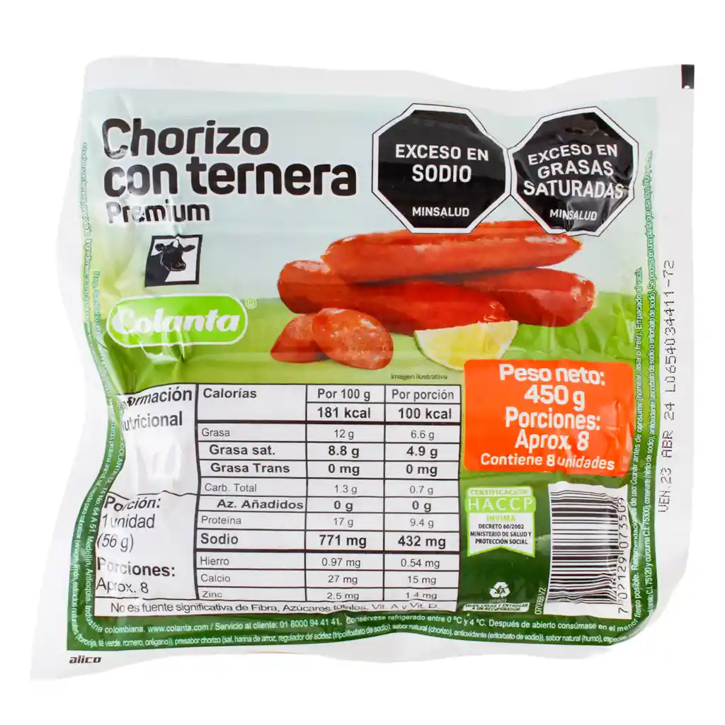 Colanta Chorizo con Ternera Premium