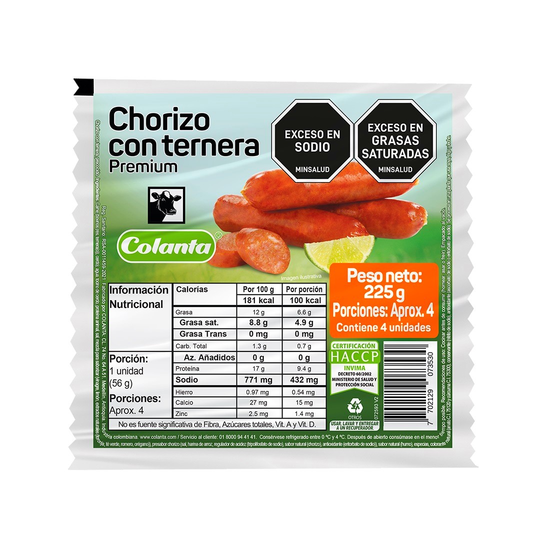 Colanta Chorizo con Ternera Premium 225 g