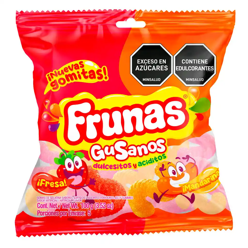 Frunas Gomas Gusanos Fresa Mandarina 100g