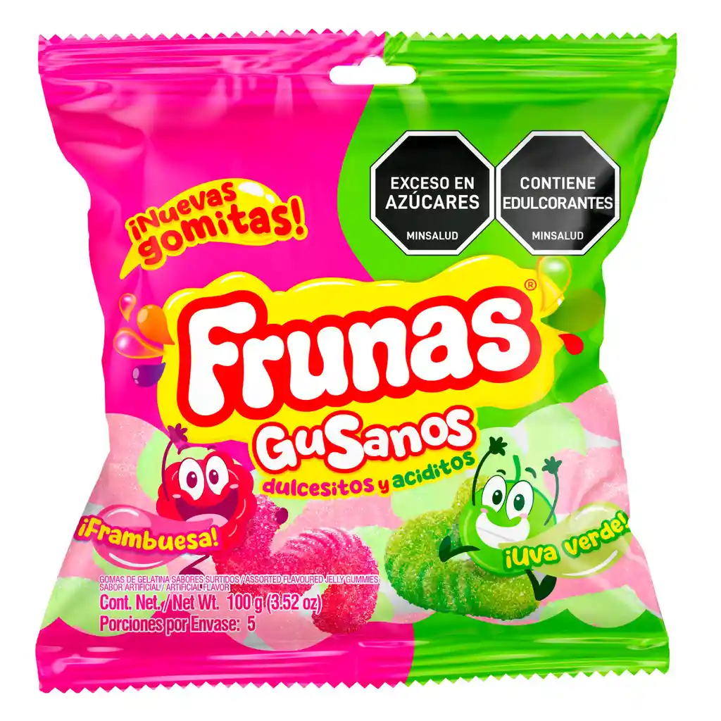 Frunas Goma Gusano Ácido Frambuesa y Uva Verde