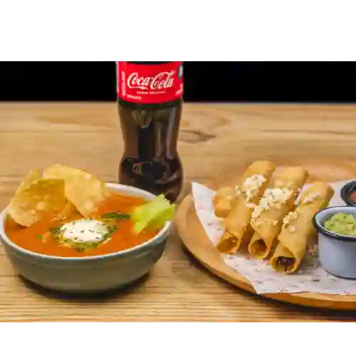 Flautas + Sopa De Tortillas+ Coca Cola