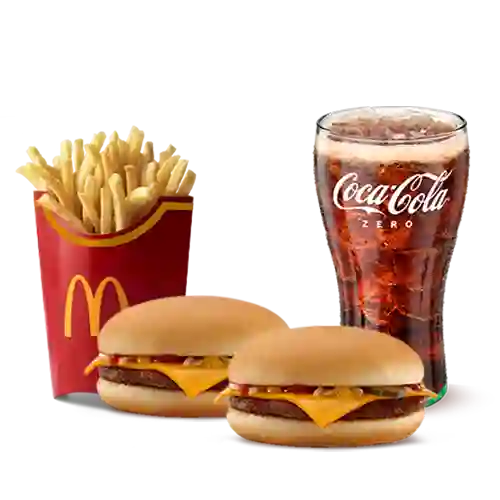 2 Hamburguesas Con Queso + Papas Grandes + Coca-cola Zero Grande