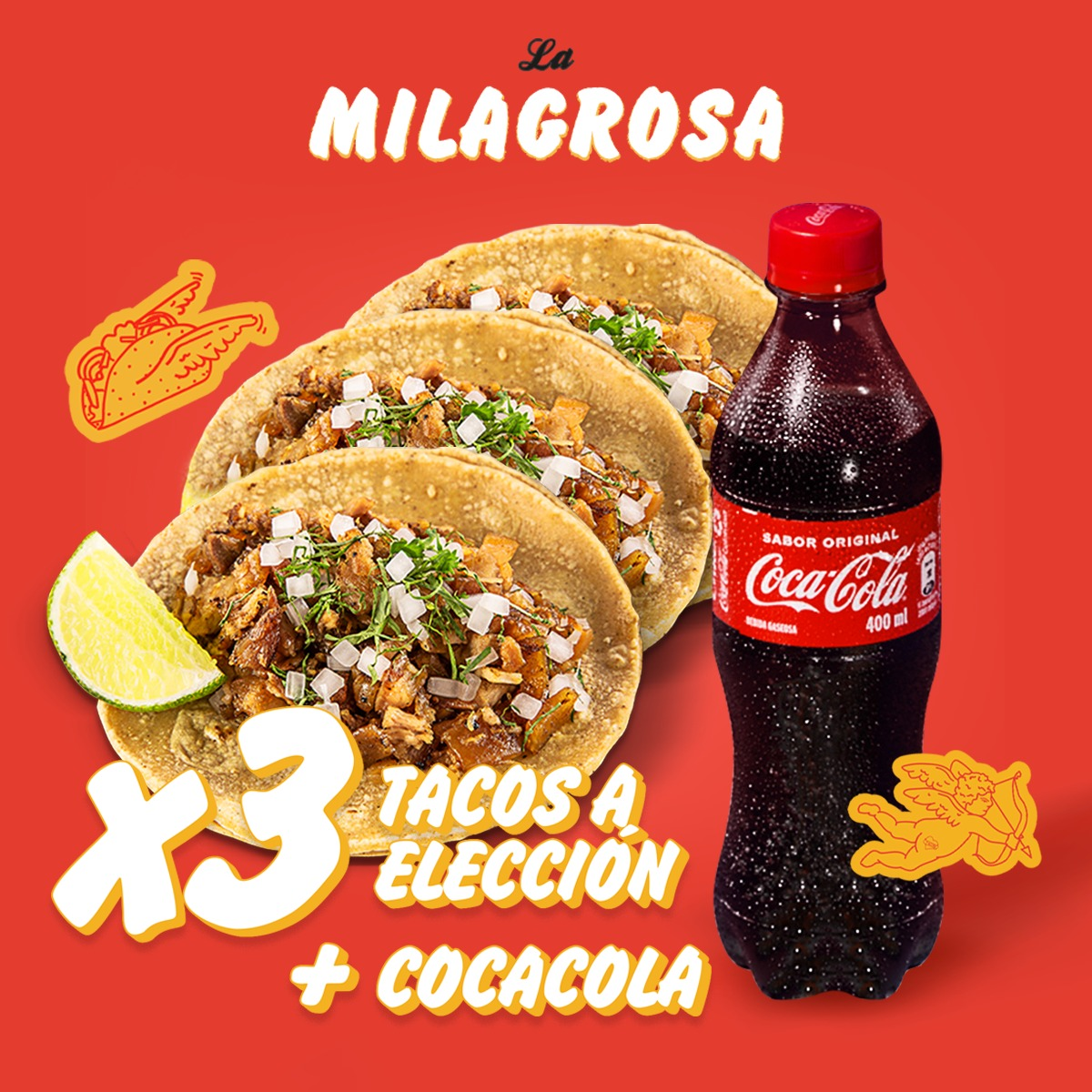 Tacos A Elección X3 + Coca Cola