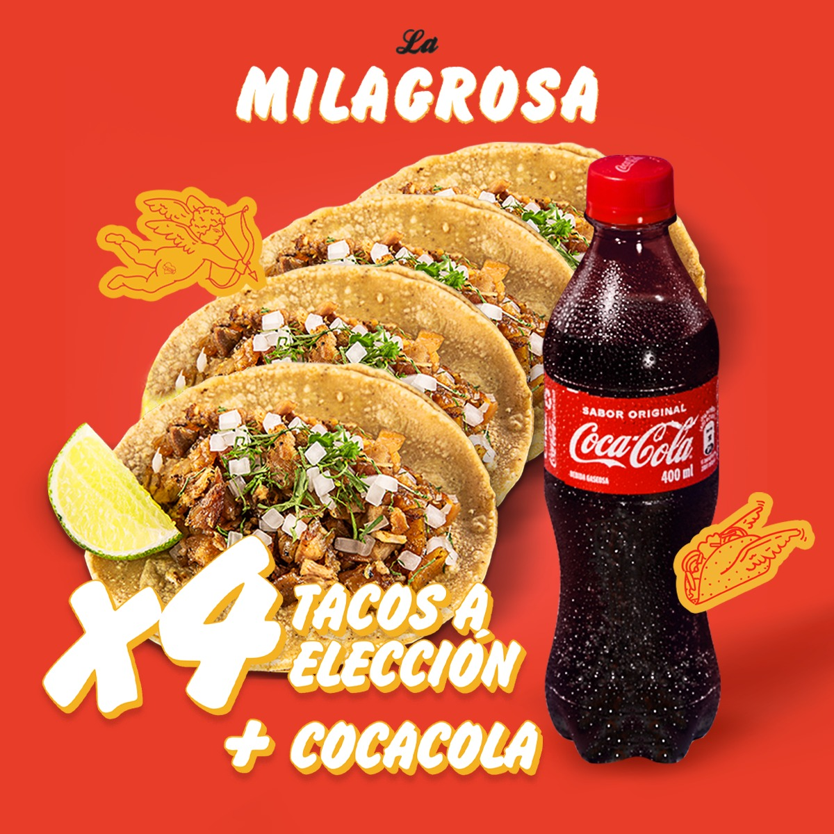 Tacos A Elección X4 + Coca Cola