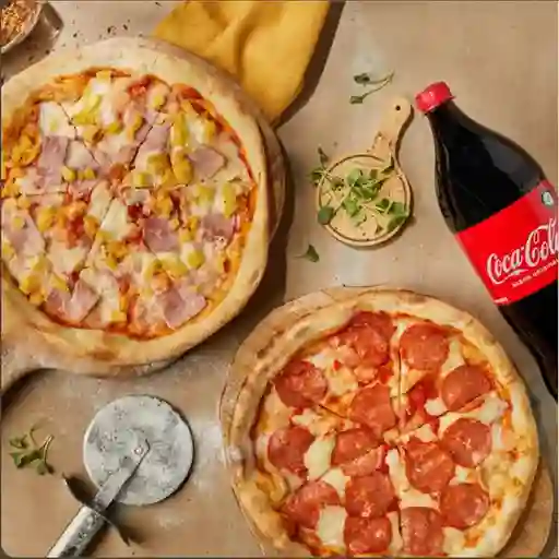 2 Pizzas Medianas + Coca-cola 1.5 Lts