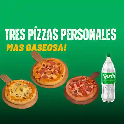 Combo 3 Pizzas Personales Mas Gaseosa