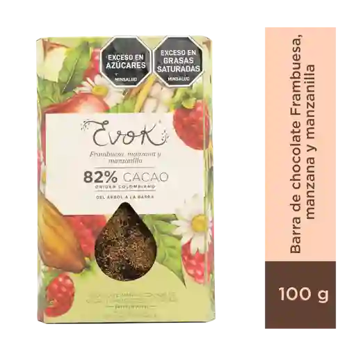 Evok Chocolate 82% Frambuesa Barra X100g