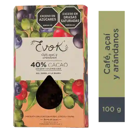 Evok Chocolate 40% Café Acaí Barra X100g