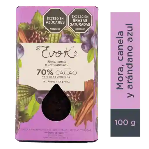 Evok Chocolate 70% Mora Barra X100g