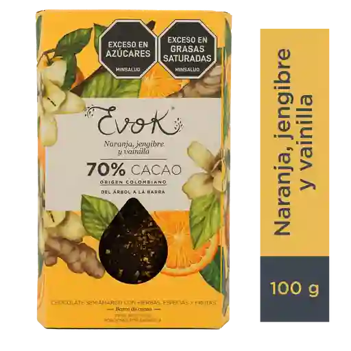 Evok Chocolate 70% Naranja  Barra X 100g