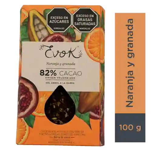 Evok Chocolate 82% Naranja Barra X100g