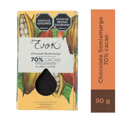 Evok Chocolate 70% Sin Agregados X90g