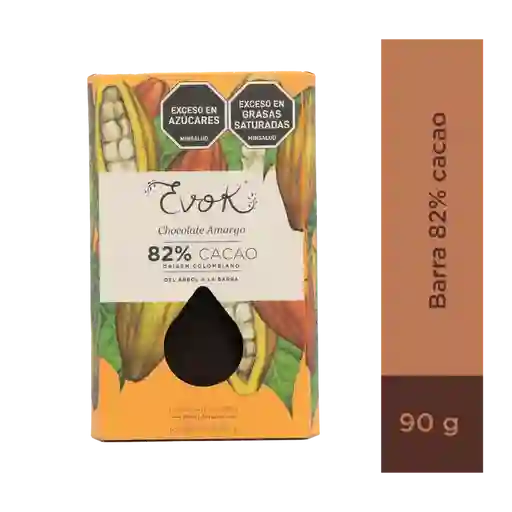 Evok Chocolate 82% Naranja Barra X100g