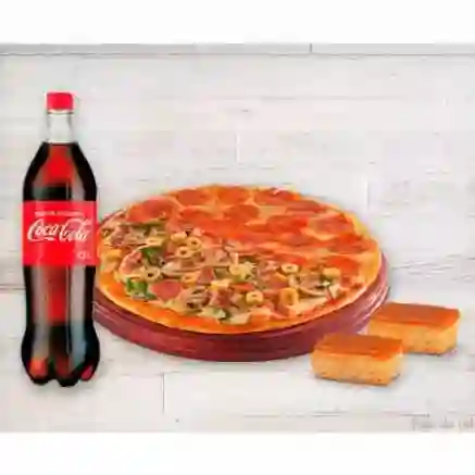 Pizza Mediana + Gaseosa + Postre